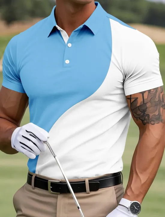 Sale OUKU Men's Color Block Golf Polo Sports Polo Shirts Short Sleeve Polo Shirts Collared Shirts Casual Outdoor Athleisure Buttons Summer Yellow Red Navy Blue
