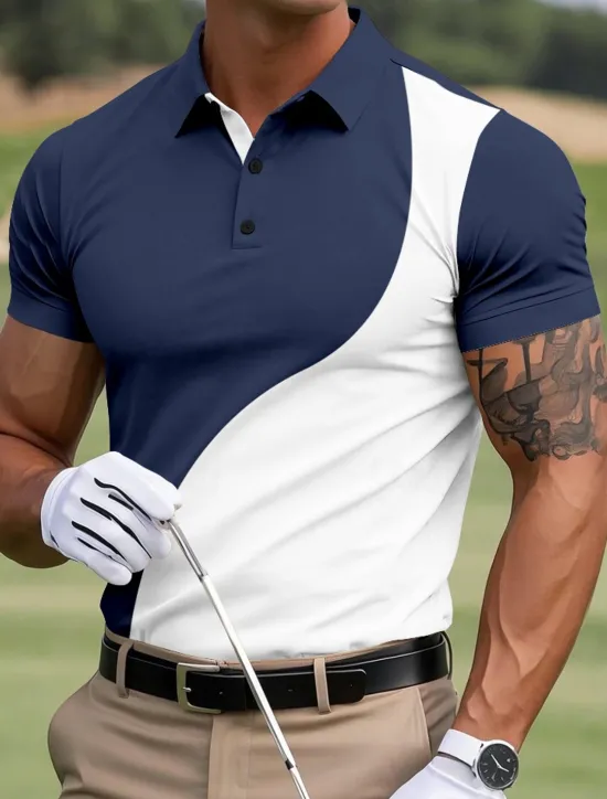 Sale OUKU Men's Color Block Golf Polo Sports Polo Shirts Short Sleeve Polo Shirts Collared Shirts Casual Outdoor Athleisure Buttons Summer Yellow Red Navy Blue