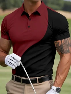 Sale OUKU Men's Color Block Golf Polo Sports Polo Shirts Short Sleeve Polo Shirts Collared Shirts Casual Outdoor Athleisure Buttons Summer Yellow Red Navy Blue
