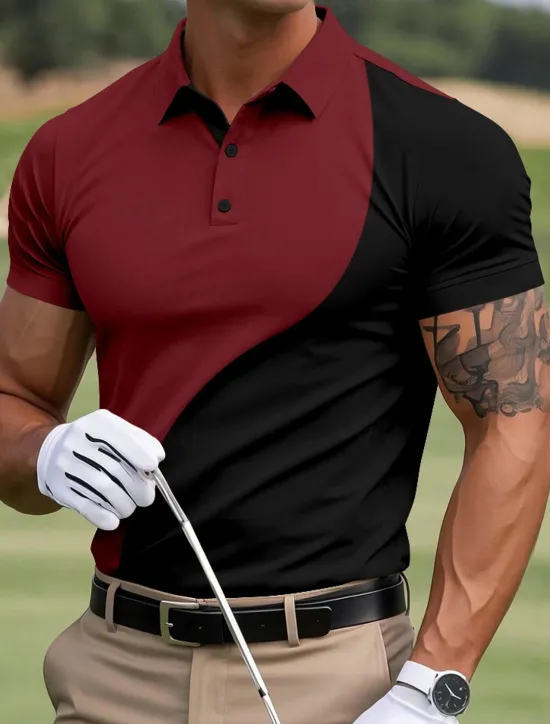 Sale OUKU Men's Color Block Golf Polo Sports Polo Shirts Short Sleeve Polo Shirts Collared Shirts Casual Outdoor Athleisure Buttons Summer Yellow Red Navy Blue