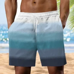 OUKU Men's Color Block Gradient Color Sweat Shorts Beach Shorts Terry Shorts Mid Waist Vintage Casual Daily Holiday Streetwear Drawstring Elastic Waist 3D Print Designer Clothing Apparel