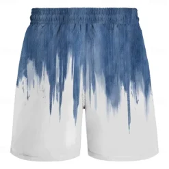 New OUKU Men's Color Block Gradient Color Swim Shorts Board Shorts Swimming Trunks Mid Waist Hawaiian Casual Holiday Beach Drawstring with Mesh lining Elastic Waist Designer Clothing Apparel Blue