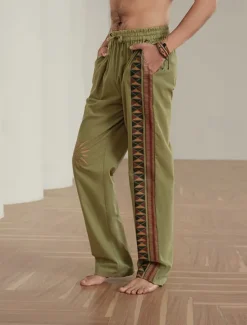 New OUKU Men's Color Block Graphic Prints Linen Pants Trousers Summer Pants Mid Waist Ethnic Style Retro Vintage Casual Daily Holiday Drawstring Elastic Waist 3D Print Spring & Summer 3D Print Black Green