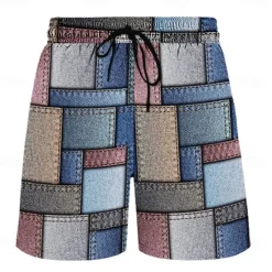 Clearance OUKU Men's Color Block Grid / Plaid Geometric Pattern Swim Shorts Board Shorts Swimming Trunks Mid Waist Hawaiian Casual Holiday Beach Drawstring with Mesh lining Elastic Waist Designer Clothing Apparel Blue