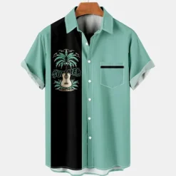 Online OUKU Men's Color Block Palm Tree Tropical Plants Shirt Summer Shirt Summer Hawaiian Shirt Short Sleeve Shirt Turndown Fashion Streetwear Hawaiian Outdoor Street Casual Black Yellow Blue S M L