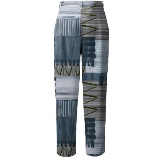 Hot OUKU Men's Color Block Patchwork Jeans Dress Pants Mid Waist Business Casual Formal Outdoor Home Zipper Pocket Summer Spring Fall 3D Print Blue