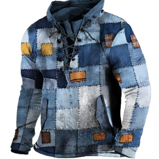 New OUKU Men's Color Block Patchwork Graphic Prints Sweatshirts Sweatshirt Pullover Long Sleeve Sweatshirt Stand Collar Daily Classic Casual 3D Print Holiday Going out Streetwear Drawstring Print Spring