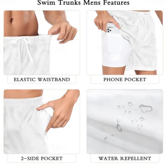 Best OUKU Men's Color Block Patchwork Lined Shorts 2 in 1 Board Shorts Swim Shorts Mid Waist Hawaiian Vacation Holiday Beach Wear Side Pockets With Compression Liner Elastic Drawstring Waist Designer Clothing