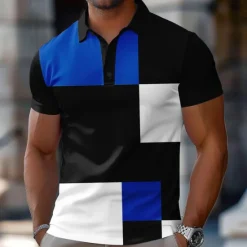 Discount OUKU Men's Color Block Polo Short Sleeve Polo Shirts Collared Shirts Casual School Outdoor Sports Daily Wear 3D Print Summer Spring Fall Yellow Red Blue