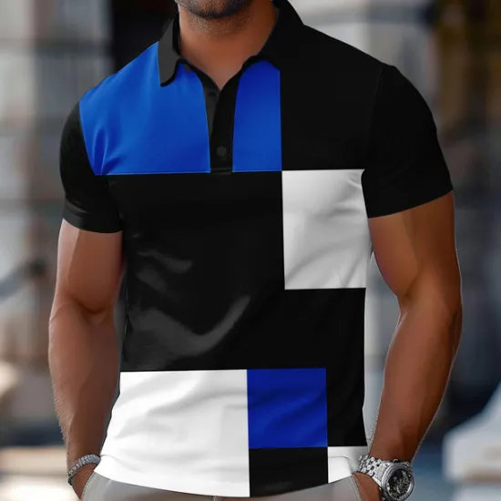 Discount OUKU Men's Color Block Polo Short Sleeve Polo Shirts Collared Shirts Casual School Outdoor Sports Daily Wear 3D Print Summer Spring Fall Yellow Red Blue