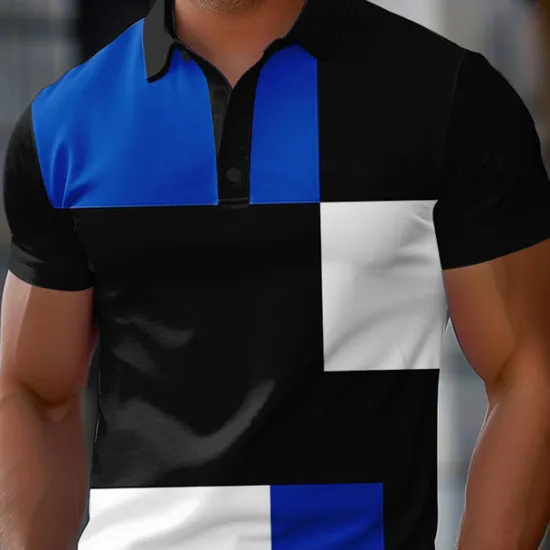 Discount OUKU Men's Color Block Polo Short Sleeve Polo Shirts Collared Shirts Casual School Outdoor Sports Daily Wear 3D Print Summer Spring Fall Yellow Red Blue