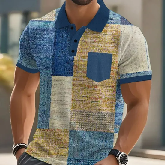 New OUKU Men's Color Block Polo Short Sleeve Polo Shirts Collared Shirts Business Casual Outdoor Athleisure Daily Wear Buttons Pocket 3D Print Summer Dark Brown Blue Brown