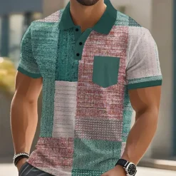 New OUKU Men's Color Block Polo Short Sleeve Polo Shirts Collared Shirts Business Casual Outdoor Athleisure Daily Wear Buttons Pocket 3D Print Summer Dark Brown Blue Brown
