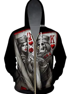 Online OUKU Men's Color Block Skull Graphic Prints Poker Hoodie Hoodies Sweatshirt Designer Sportswear Long Sleeve Hooded Casual Daily Sports Black And White Black Zipper Fall Spring & Fall Designer