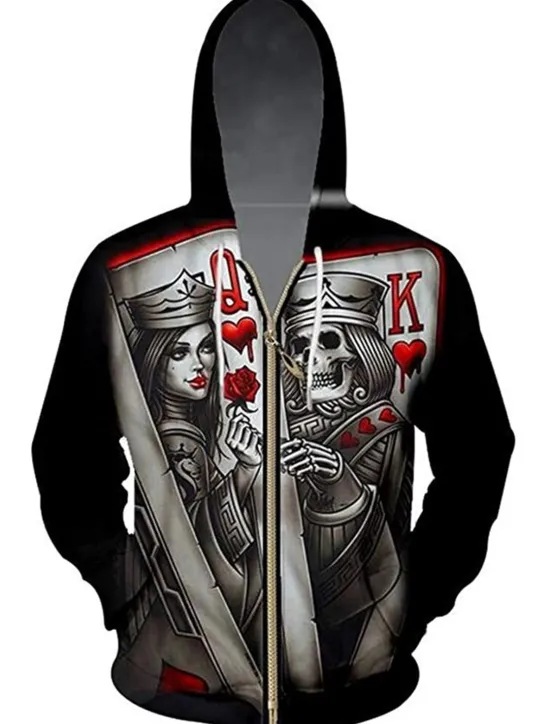 Online OUKU Men's Color Block Skull Graphic Prints Poker Hoodie Hoodies Sweatshirt Designer Sportswear Long Sleeve Hooded Casual Daily Sports Black And White Black Zipper Fall Spring & Fall Designer