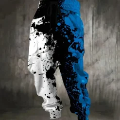 Clearance OUKU Men's Color Block Splash Ink Sweatpants Joggers Trousers Mid Waist Drawstring Elastic Waist Casual Jogging Streetwear Workout Athletic Sweatpants with Pockets Spring Fall 3D Print Blue