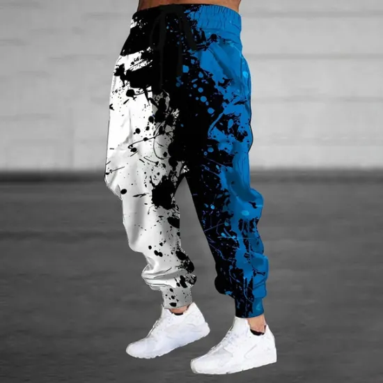 Clearance OUKU Men's Color Block Splash Ink Sweatpants Joggers Trousers Mid Waist Drawstring Elastic Waist Casual Jogging Streetwear Workout Athletic Sweatpants with Pockets Spring Fall 3D Print Blue
