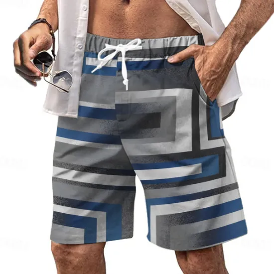 New OUKU Men's Color Block Stripe Patchwork Swim Shorts Board Shorts Swimming Trunks Mid Waist Fashion Streetwear Designer Casual Daily Holiday Pocket Drawstring Elastic Waist Designer Clothing Apparel Blue