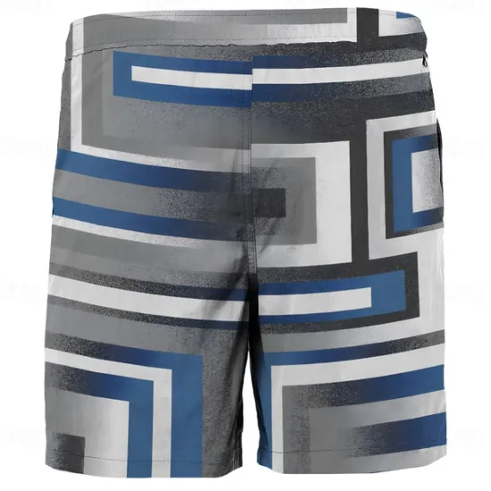 New OUKU Men's Color Block Stripe Patchwork Swim Shorts Board Shorts Swimming Trunks Mid Waist Fashion Streetwear Designer Casual Daily Holiday Pocket Drawstring Elastic Waist Designer Clothing Apparel Blue