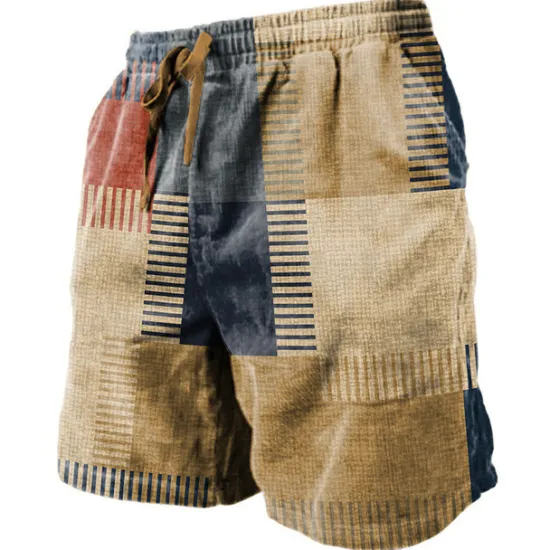 OUKU Men's Color Block Stripe Patchwork Sweat Shorts Beach Shorts Terry Shorts Mid Waist Casual Athleisure Daily Holiday Streetwear Drawstring Elastic Waist 3D Print Designer Clothing Apparel