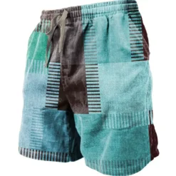 OUKU Men's Color Block Stripe Patchwork Sweat Shorts Beach Shorts Terry Shorts Mid Waist Casual Athleisure Daily Holiday Streetwear Drawstring Elastic Waist 3D Print Designer Clothing Apparel