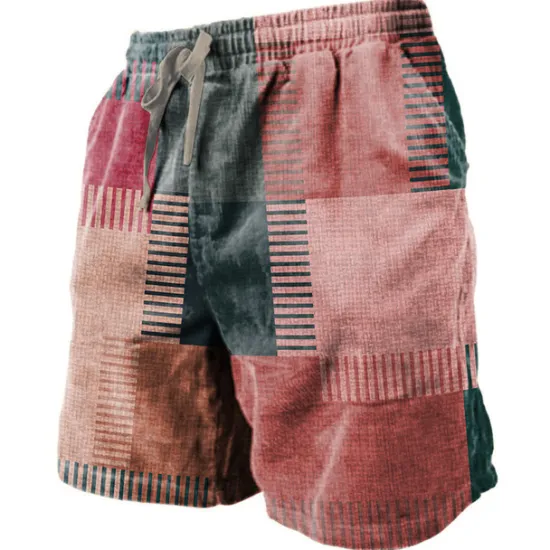OUKU Men's Color Block Stripe Patchwork Sweat Shorts Beach Shorts Terry Shorts Mid Waist Casual Athleisure Daily Holiday Streetwear Drawstring Elastic Waist 3D Print Designer Clothing Apparel