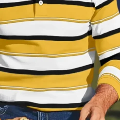 Sale OUKU Men's Color Block Stripes Rugby Polo Shirts Long Sleeve Polo Shirts Lapel Classic Fashion 3D Print Modern Casual Sports Stripe Fall Winter Yellow Red Purple