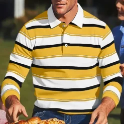 Sale OUKU Men's Color Block Stripes Rugby Polo Shirts Long Sleeve Polo Shirts Lapel Classic Fashion 3D Print Modern Casual Sports Stripe Fall Winter Yellow Red Purple