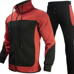 Clearance OUKU Men's Color Block Sweatshirt Tracksuit Sweatsuit Long Sleeve Sweatshirt Standing Collar Streetwear Basic Casual Sports & Outdoor Daily Holiday 2 Piece Spring & Fall