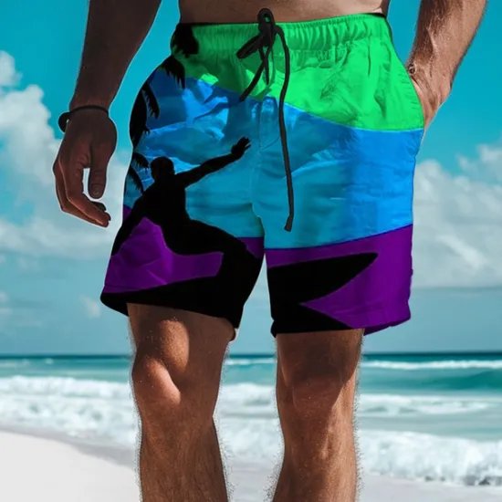 Sale OUKU Men's Color Block Swim Trunks Swim Shorts Board Shorts Mid Waist Vacation Hawaiian Holiday Vacation Holiday Beach Drawstring with Mesh lining Elastic Waist Designer Clothing Apparel
