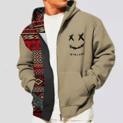New OUKU Men's Color Block Tribal Graphic Prints Hoodie Hoodies Sweatshirt Ethnic Classic Long Sleeve Hooded Vacation Holiday Streetwear Black Navy Blue Pocket Print Spring & Fall Designer