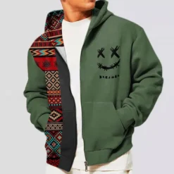 New OUKU Men's Color Block Tribal Graphic Prints Hoodie Hoodies Sweatshirt Ethnic Classic Long Sleeve Hooded Vacation Holiday Streetwear Black Navy Blue Pocket Print Spring & Fall Designer