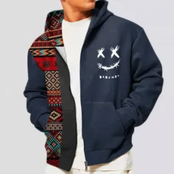 New OUKU Men's Color Block Tribal Graphic Prints Hoodie Hoodies Sweatshirt Ethnic Classic Long Sleeve Hooded Vacation Holiday Streetwear Black Navy Blue Pocket Print Spring & Fall Designer