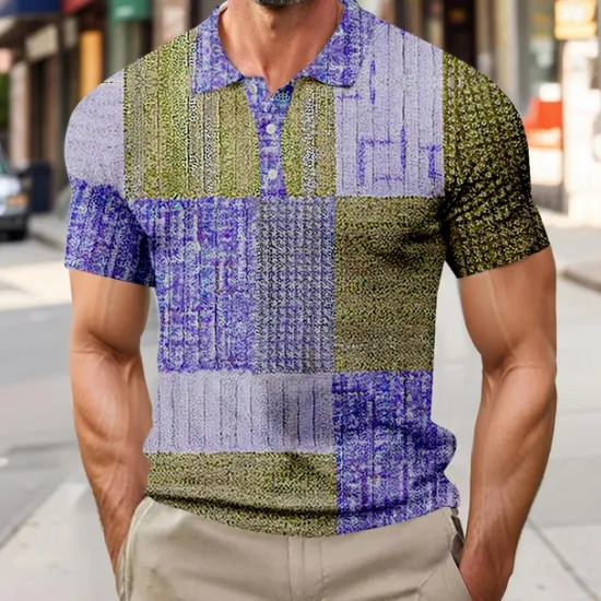 OUKU Men's Color Block Waffle Polo Shirts Short Sleeve Polo Shirts Collared Shirts Business Casual Business Athleisure Daily Wear Buttons 3D Print Summer Blue Purple Brown