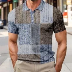 OUKU Men's Color Block Waffle Polo Shirts Short Sleeve Polo Shirts Collared Shirts Business Casual Business Athleisure Daily Wear Buttons 3D Print Summer Blue Purple Brown