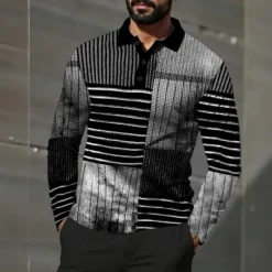Online OUKU Men's Color Block Waffle Polo Shirts Long Sleeve Polo Shirts Collared Shirts Business Casual Business Wear to work Daily Wear Buttons Spring Fall Winter Black Yellow Red