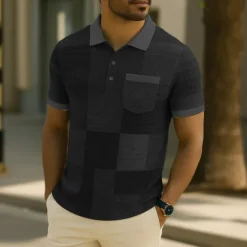 Best OUKU Men's Color Block Waffle Polo Shirts Short Sleeve Polo Shirts Collared Shirts Business Casual Business Athleisure Daily Wear Buttons Pocket 3D Print Summer Black Blue Purple