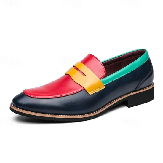 Online OUKU Men's Colorful Faux Leather Loafers - Red, Green, and Yellow Design with Modern Slip-On Style for Casual and Formal Occasions