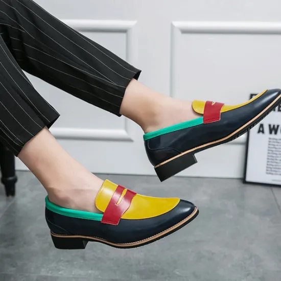 Online OUKU Men's Colorful Faux Leather Loafers - Red, Green, and Yellow Design with Modern Slip-On Style for Casual and Formal Occasions