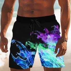 Outlet OUKU Men's Colorful Flame Swim Trunks Swim Shorts Board Shorts Mid Waist Casual Outdoor Vacation Dailywear Side Pockets Mesh Lining Elastic Drawstring Waist Designer Clothing Apparel
