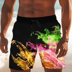 Outlet OUKU Men's Colorful Flame Swim Trunks Swim Shorts Board Shorts Mid Waist Casual Outdoor Vacation Dailywear Side Pockets Mesh Lining Elastic Drawstring Waist Designer Clothing Apparel