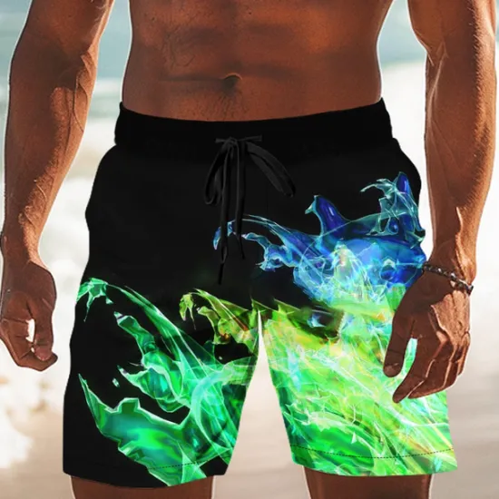 Outlet OUKU Men's Colorful Flame Swim Trunks Swim Shorts Board Shorts Mid Waist Casual Outdoor Vacation Dailywear Side Pockets Mesh Lining Elastic Drawstring Waist Designer Clothing Apparel