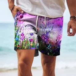Discount OUKU Men's Colorful Flower / Floral Swim Trunks Swim Shorts Board Shorts Mid Waist Hawaiian Casual Holiday Beach Drawstring with Mesh lining Elastic Waist Designer Clothing Apparel