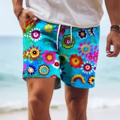 Sale OUKU Men's Colorful Flower / Floral Swim Trunks Swim Shorts Board Shorts Mid Waist Hawaiian Casual Holiday Beach Drawstring with Mesh lining Elastic Waist Designer Clothing Apparel