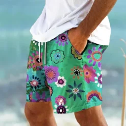 Sale OUKU Men's Colorful Flower / Floral Swim Trunks Swim Shorts Board Shorts Mid Waist Hawaiian Casual Holiday Beach Drawstring with Mesh lining Elastic Waist Designer Clothing Apparel