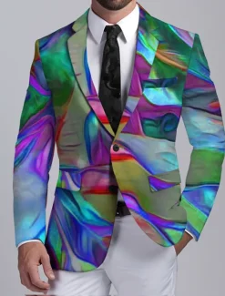 Best OUKU Men's Colorful Gradual Long Sleeve Turndown Business Abstract Work Wear to work Going out Buttons Print Multi Pocket