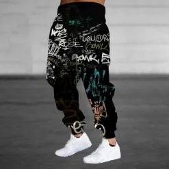 Best OUKU Men's Colorful Graffiti Sweatpants Joggers Trousers Mid Waist Drawstring Elastic Waist Casual Jogging Streetwear Workout Athletic Sweatpants with Pockets Spring Fall 3D Print Black 1# Black