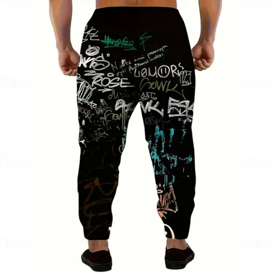 Best OUKU Men's Colorful Graffiti Sweatpants Joggers Trousers Mid Waist Drawstring Elastic Waist Casual Jogging Streetwear Workout Athletic Sweatpants with Pockets Spring Fall 3D Print Black 1# Black