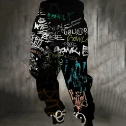 Best OUKU Men's Colorful Graffiti Sweatpants Joggers Trousers Mid Waist Drawstring Elastic Waist Casual Jogging Streetwear Workout Athletic Sweatpants with Pockets Spring Fall 3D Print Black 1# Black