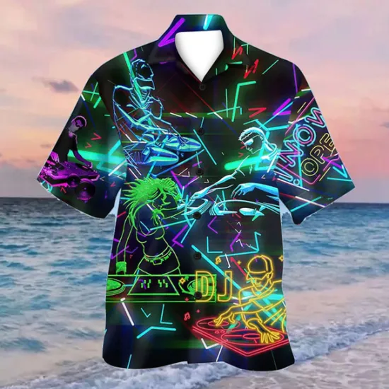 Discount OUKU Men's Colorful Lights Shirt Summer Hawaiian Shirt Aloha Shirt Short Sleeves Shirt Turndown Tropical Streetwear Hawaiian Party Daily Hawaiian Black Blue Purple S M L